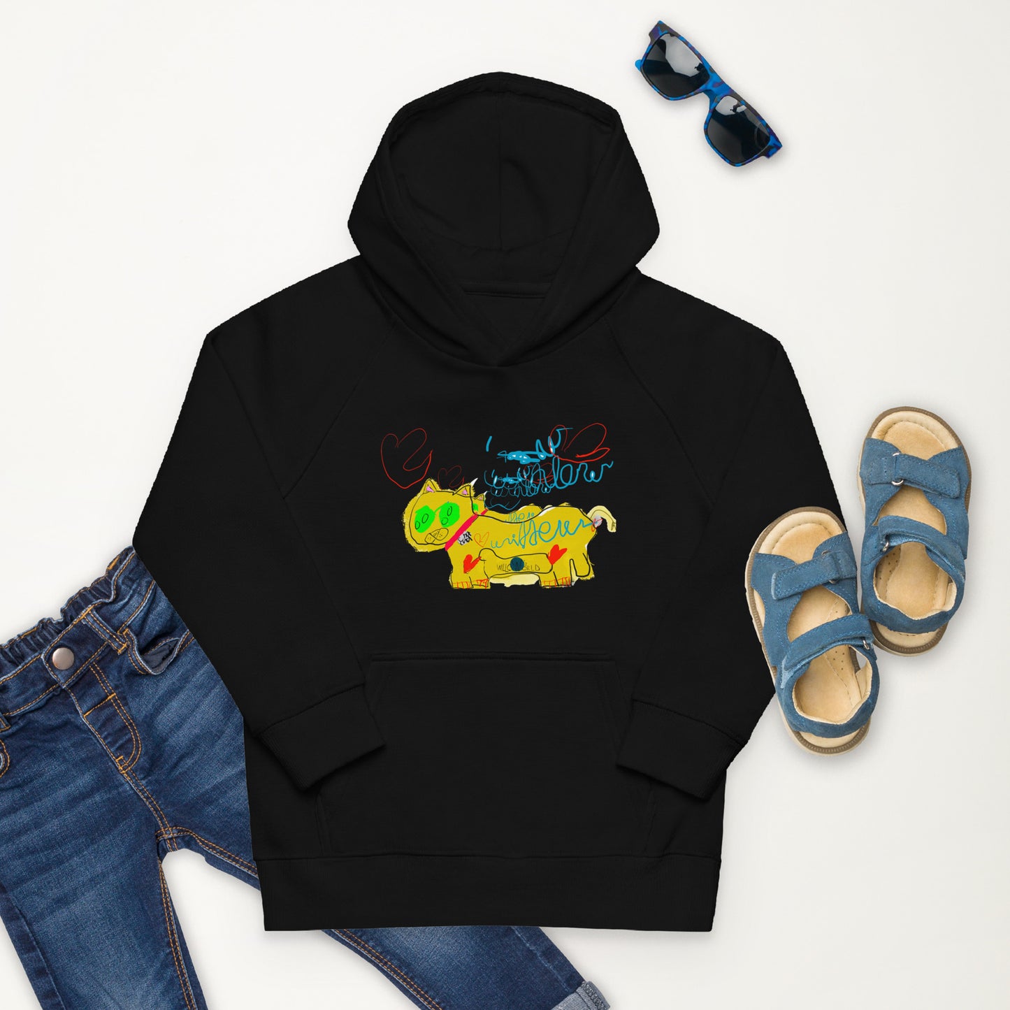 YELLOW CAT SCRIBBLES Kids Hoodie