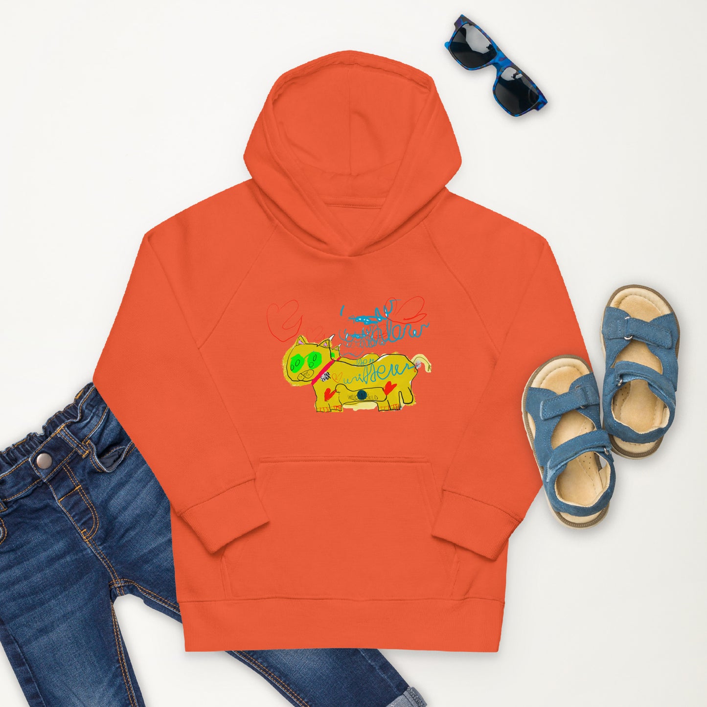 YELLOW CAT SCRIBBLES Kids Hoodie
