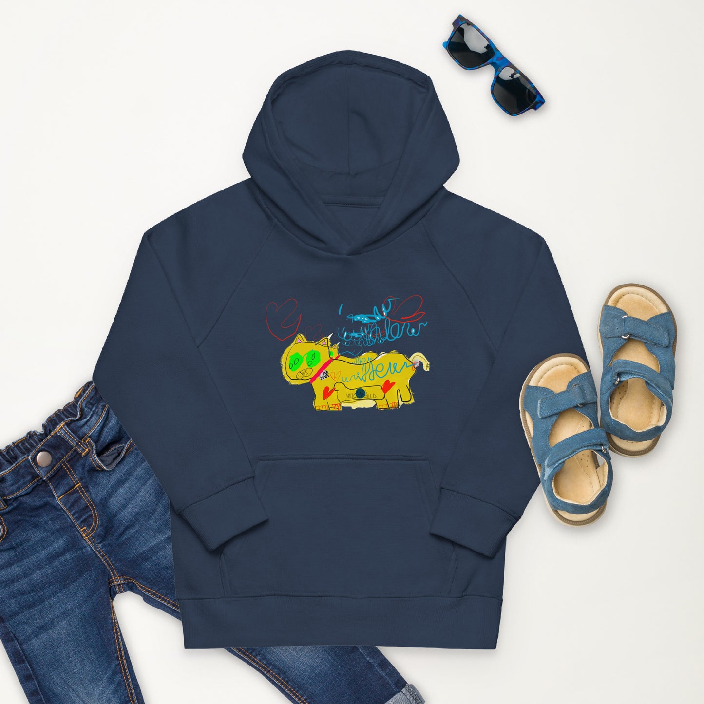 YELLOW CAT SCRIBBLES Kids Hoodie