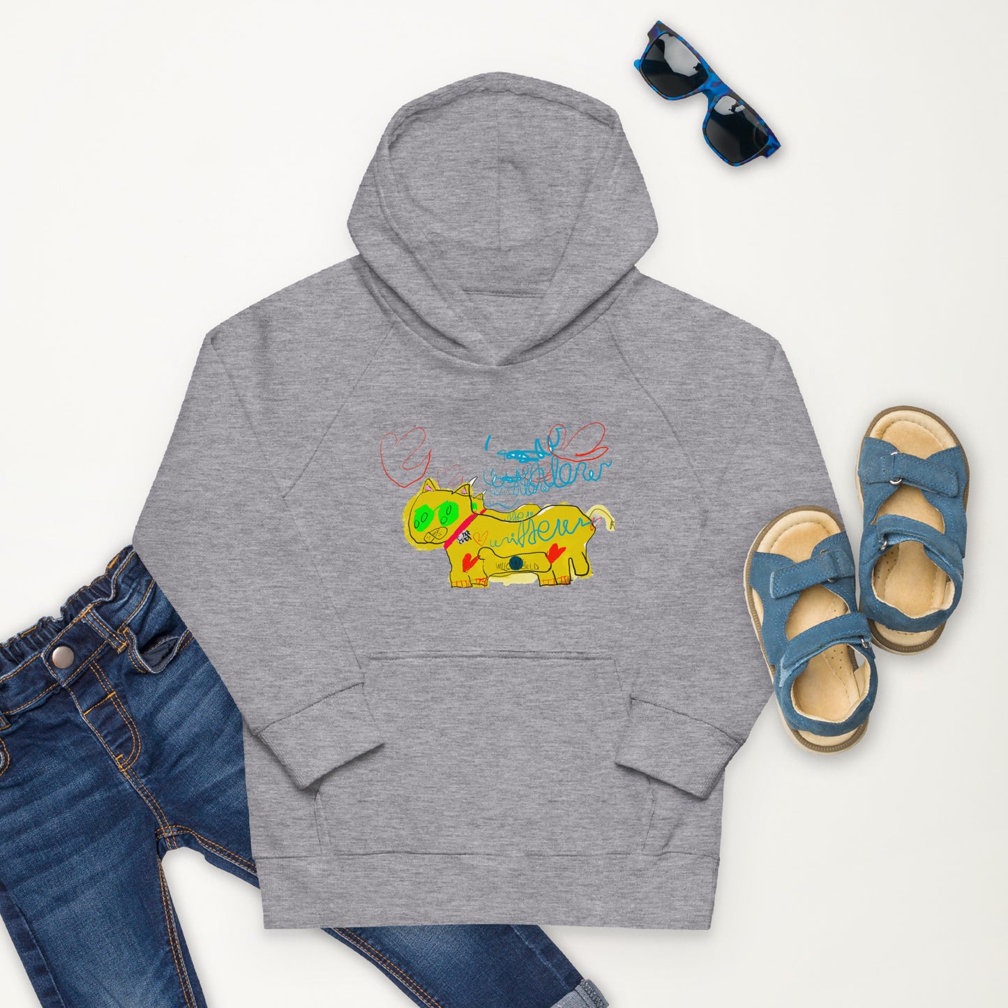 YELLOW CAT SCRIBBLES Kids Hoodie